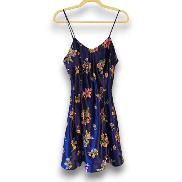 Vintage Kathryn Navy Floral Satin Pajama Set Nightgown and Robe Medium - Picture 2 of 13